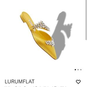 Manolo Blahnik | LURUMFLAT| Yellow Satin Crystal Embellished Mules